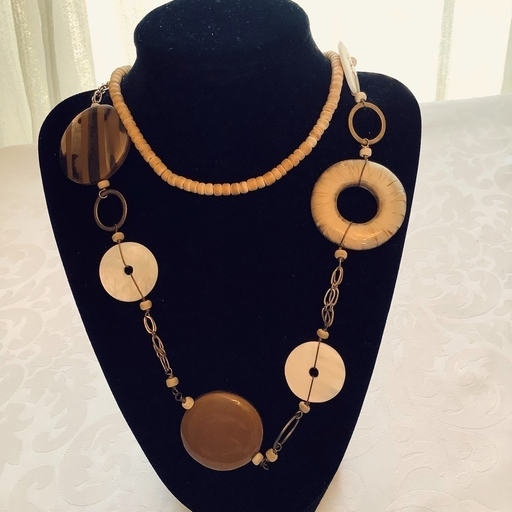 Bohemian 36” Necklace Mixed Media Mother of Pearl